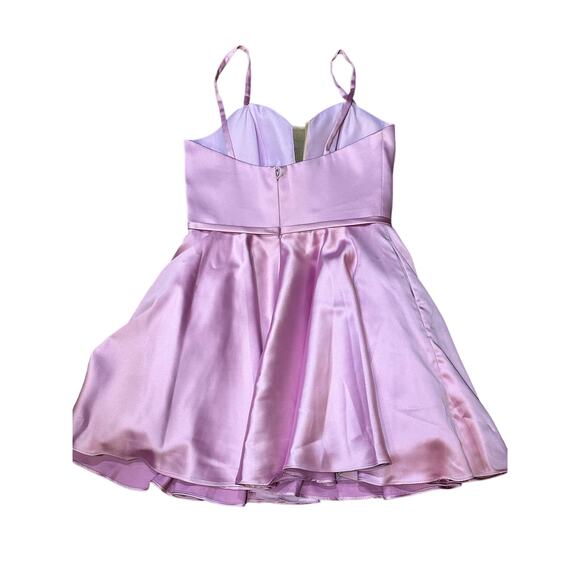 Formal Colette Mon Cheri PINK LILAC Satin Mini Skater Illusion V Neck Dress SZ.6 - Picture 12 of 15